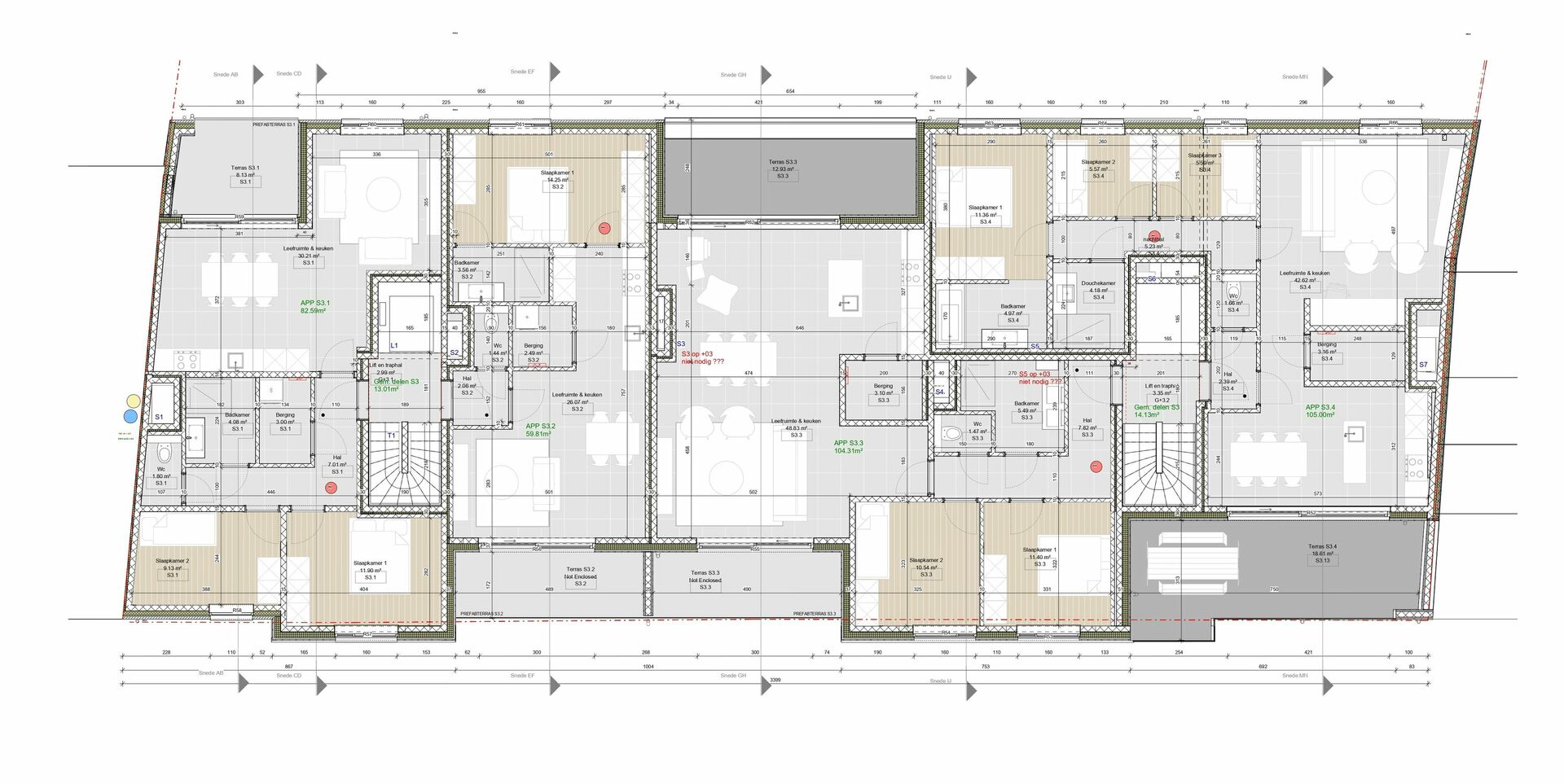 Overzichtsplan 3de verdieping Stationsstraat